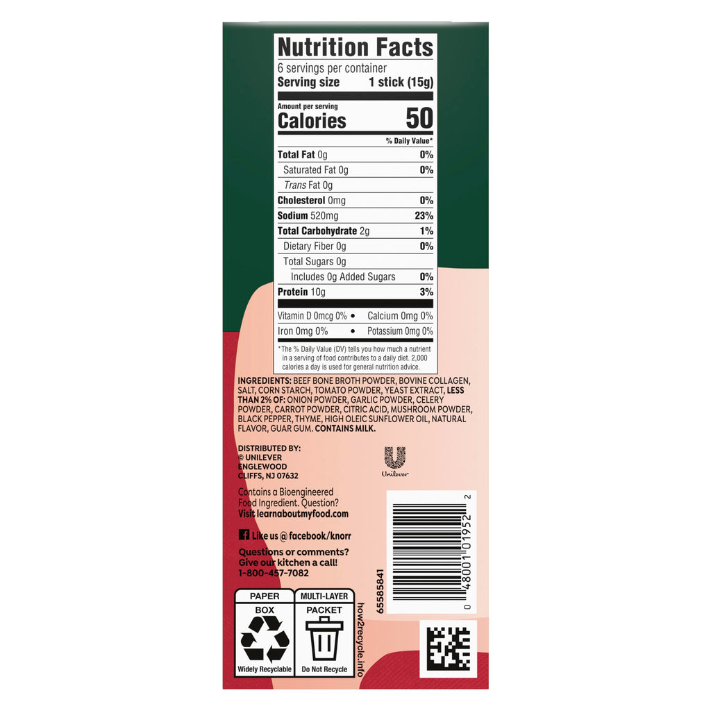 Beef Bone Broth Instant Powder Mix Packets, 6 Count E9500