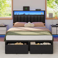 Full Size Bed Frame with Storage Drawers and Upholstered Headboard Y692758