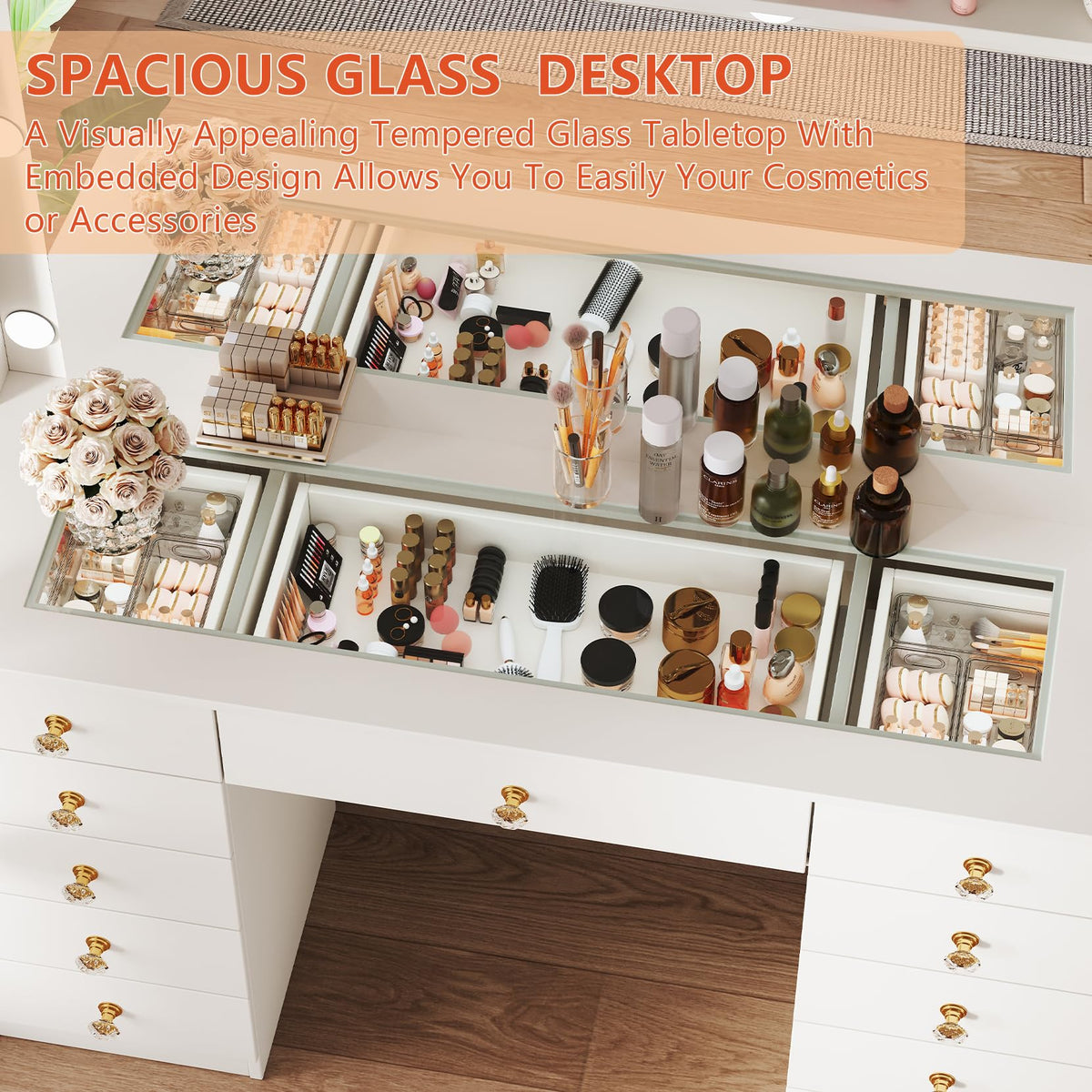 White Vanity Desk with Mirror and 10 LED Lights Y454916