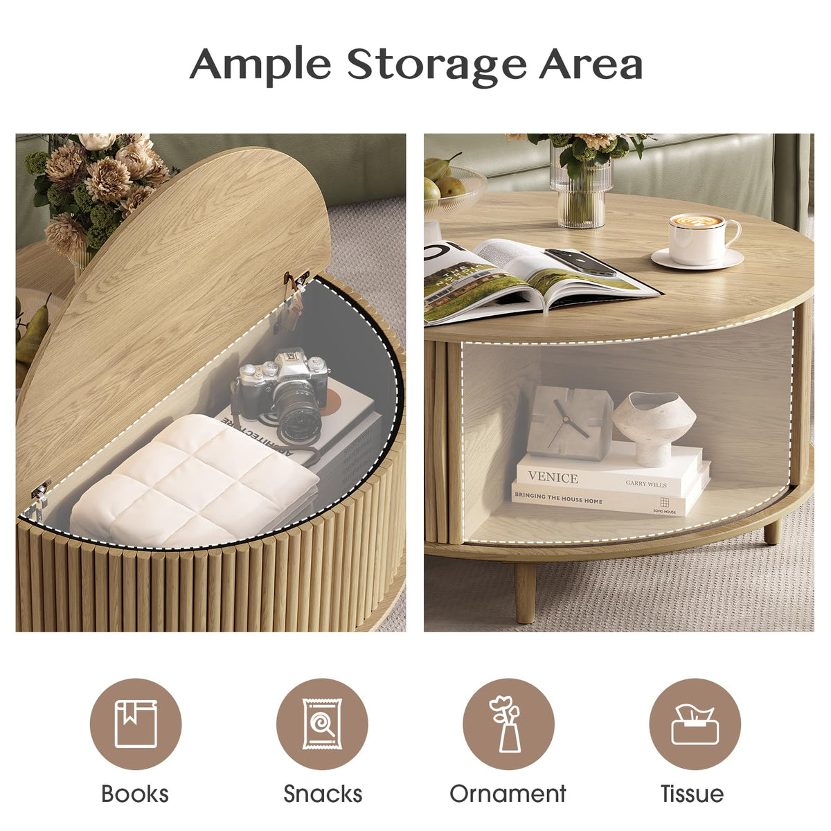 31.5" Round Coffee Table with Storage D244546