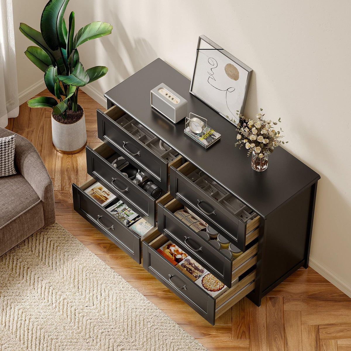 Black 6 Drawer Dresser P8033
