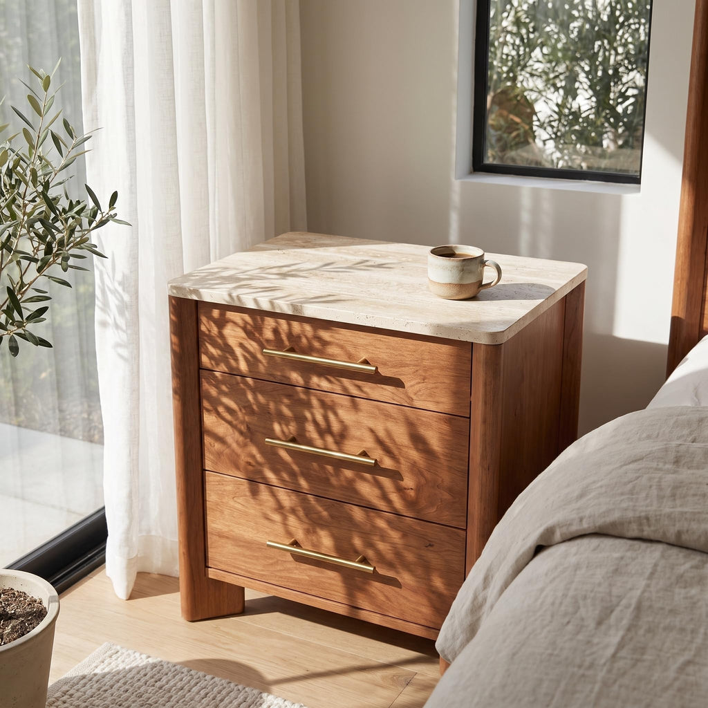 3 Drawer Marble Top Nightstand D976