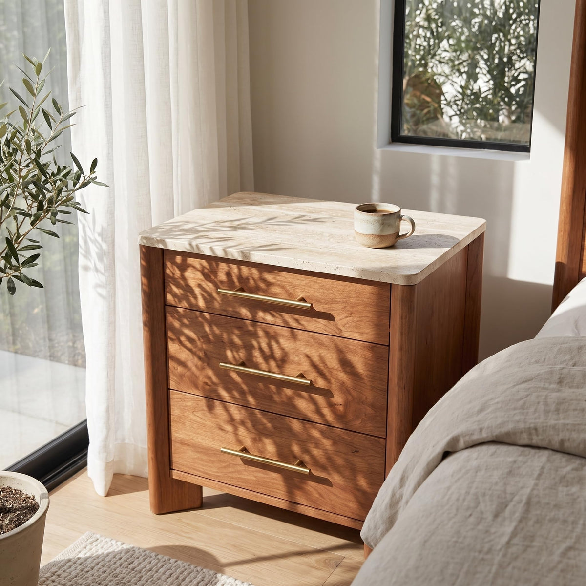3 Drawer Marble Top Nightstand D976