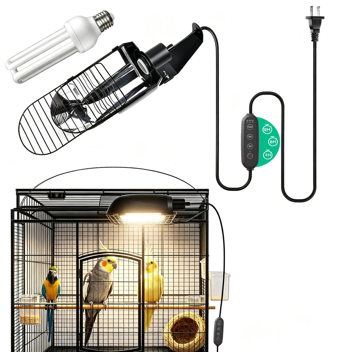 2.4% UVB Bird Cage Light Fixture Combo Kit with Adjustable Timer H97456