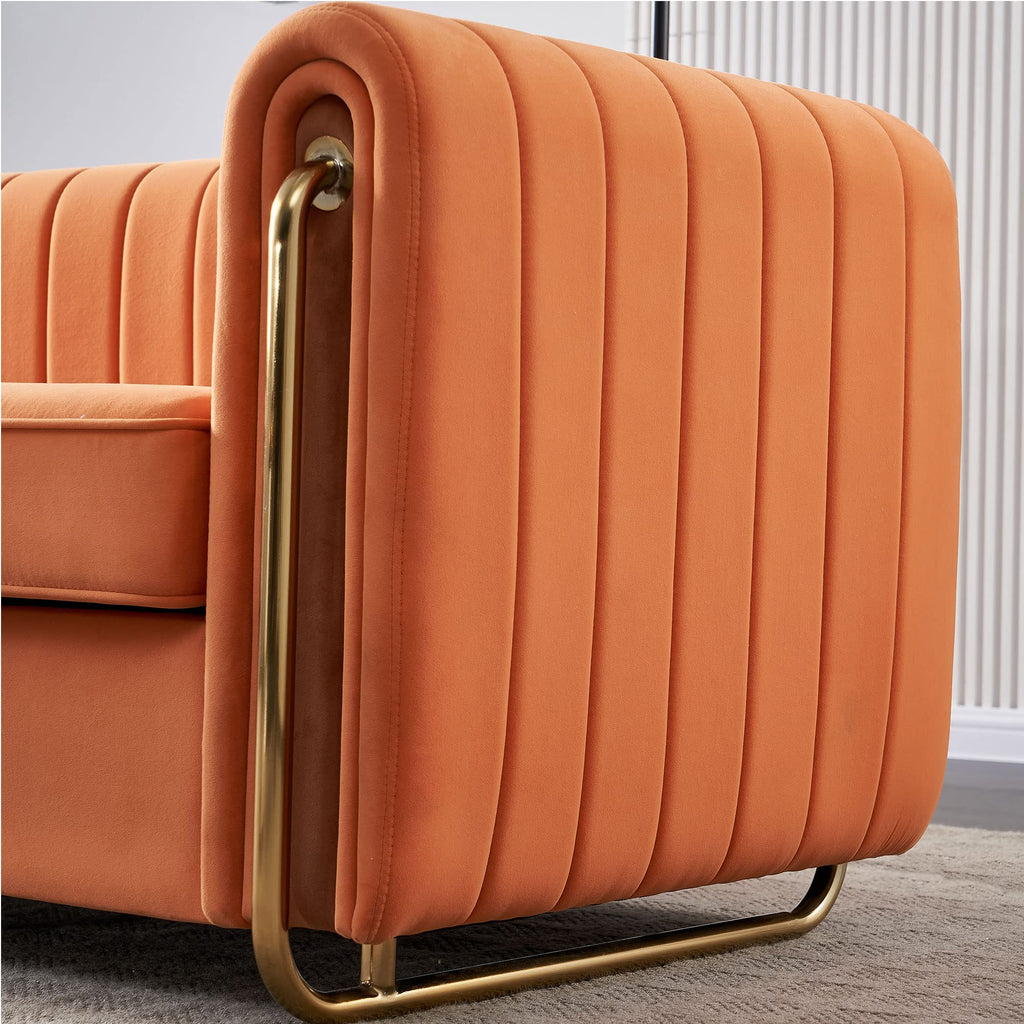 Orange Velvet 84 Inch 3-Seater Sofa Q7701