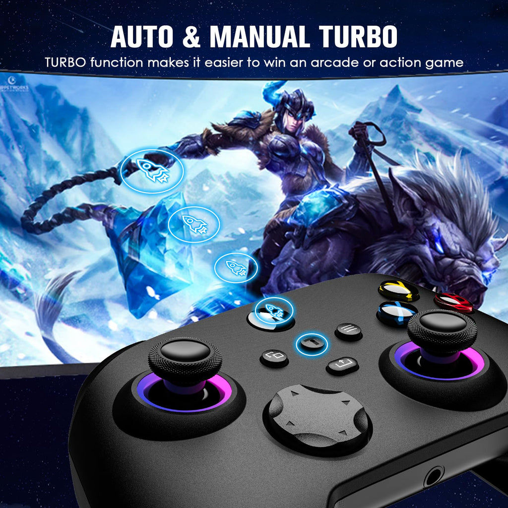Wireless Controller with Hall Effect Joysticks, RGB Light, Dual Vibration, TURBO F1183