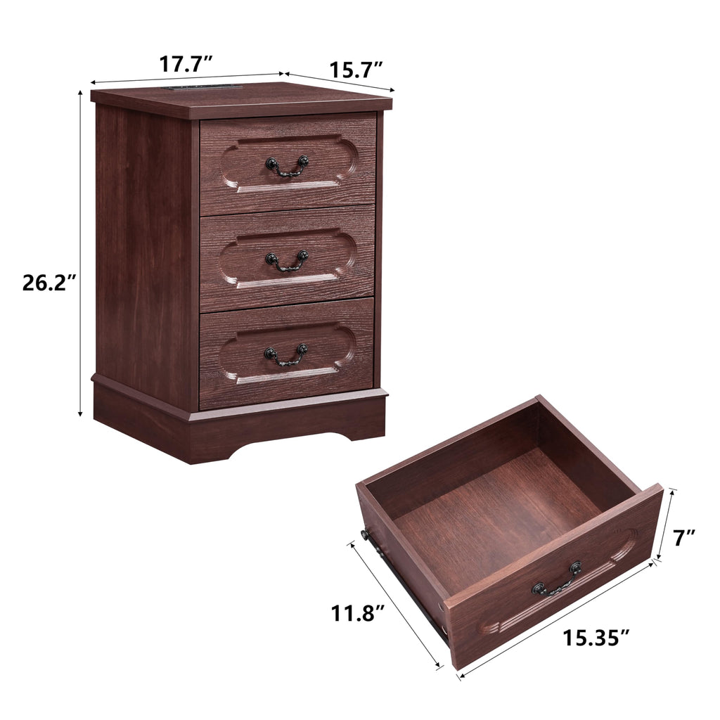 Cherry 3 Drawer Dresser with Charging Station W2680