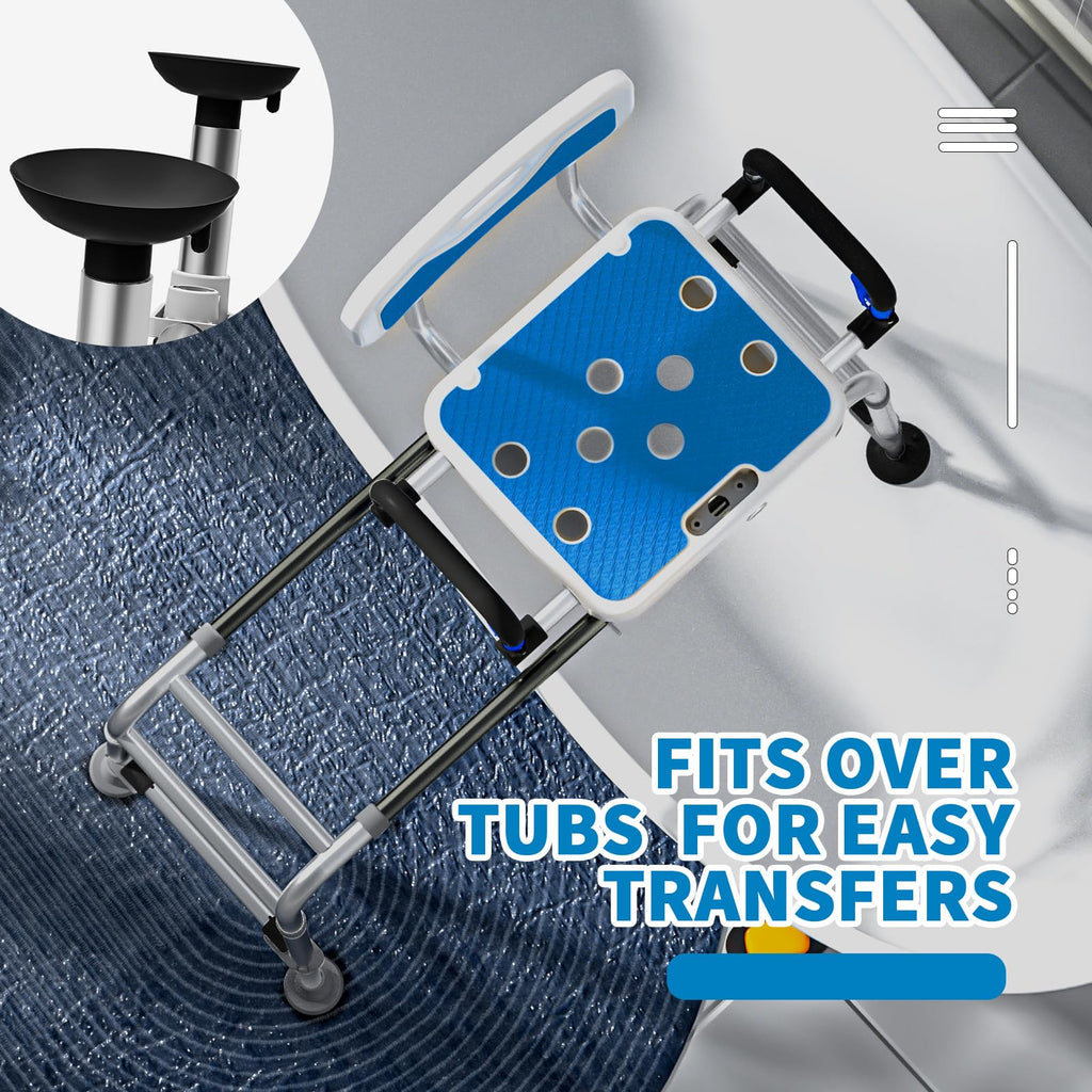 Sliding Shower Chair with Arms and Back, 500lbs Non Slip Aluminum Adjustable Height E67358