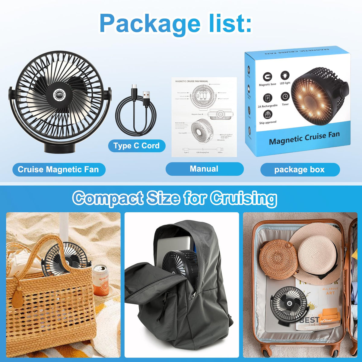 Magnetic Cruise Fan with 8000mAh Rechargeable Battery Q37330