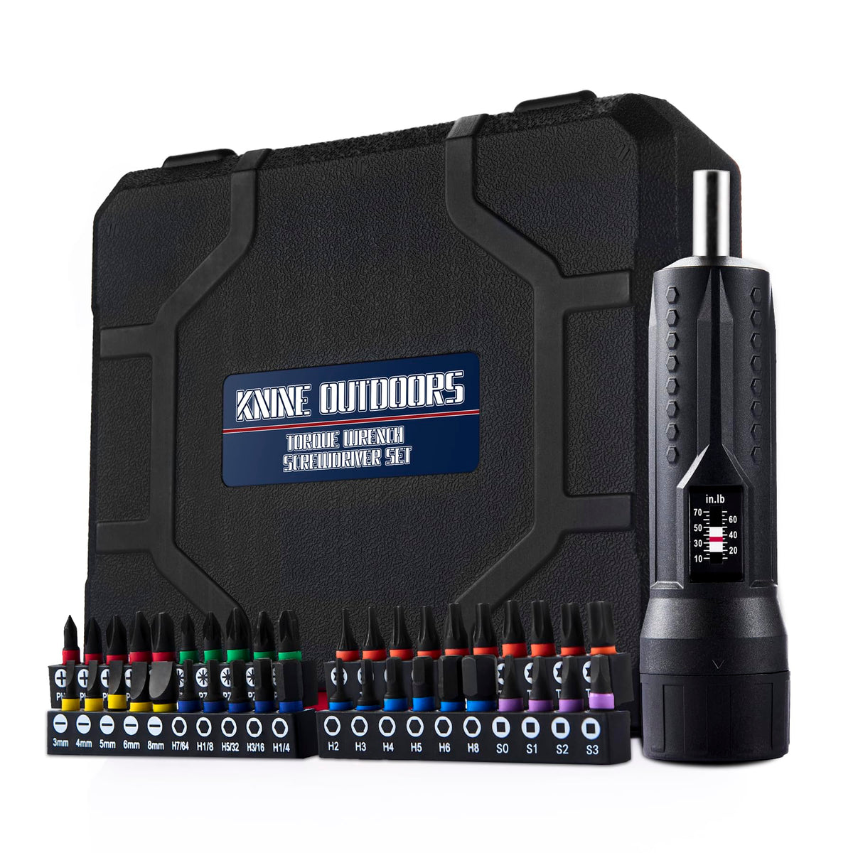 Torque Screwdriver Wrench Set 10-70 Inch Pounds with T-bar Handle, 40 Hex Bits, 1/4" Socket, Black E265