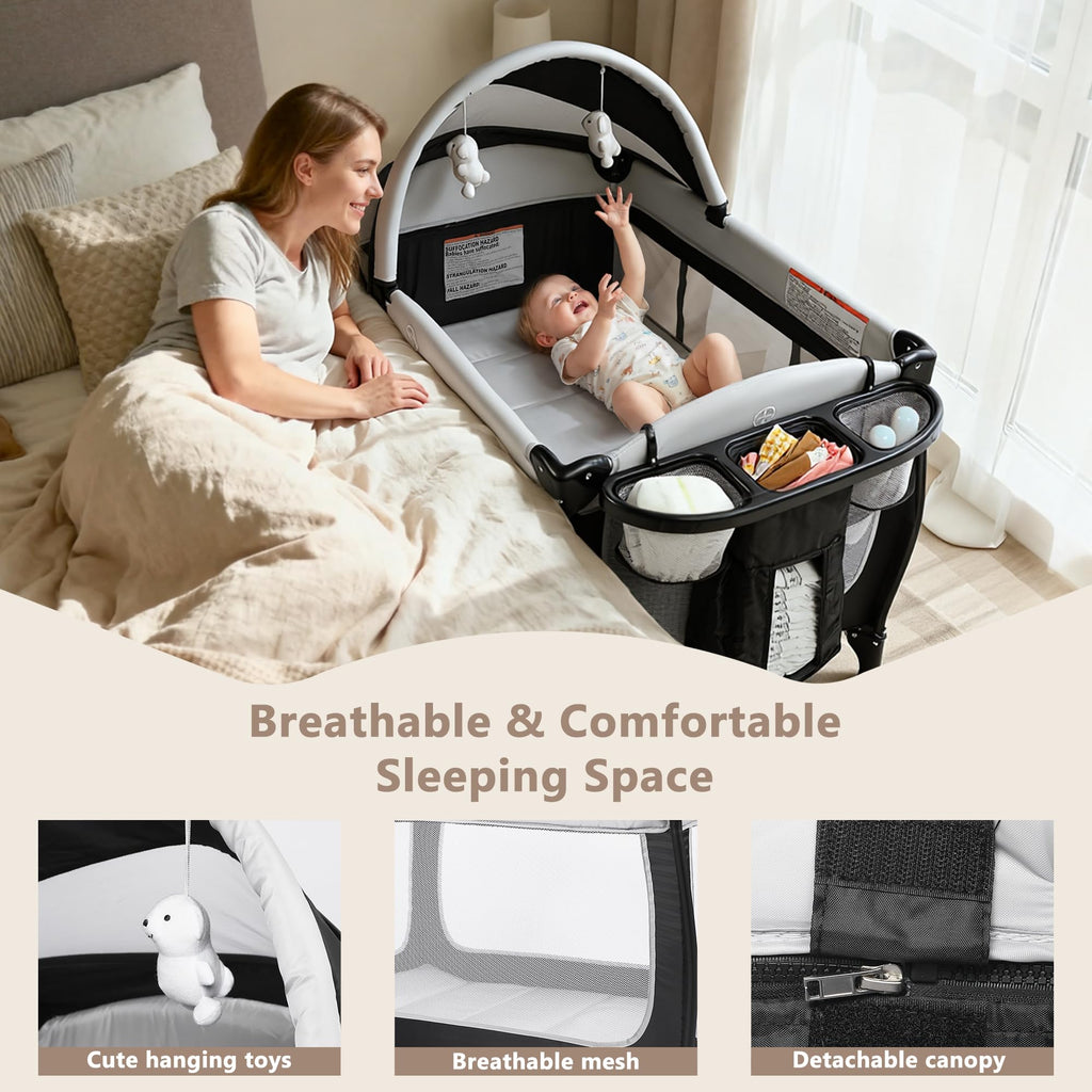 4 in 1 Portable Pack and Play Bassinet, Black X4608