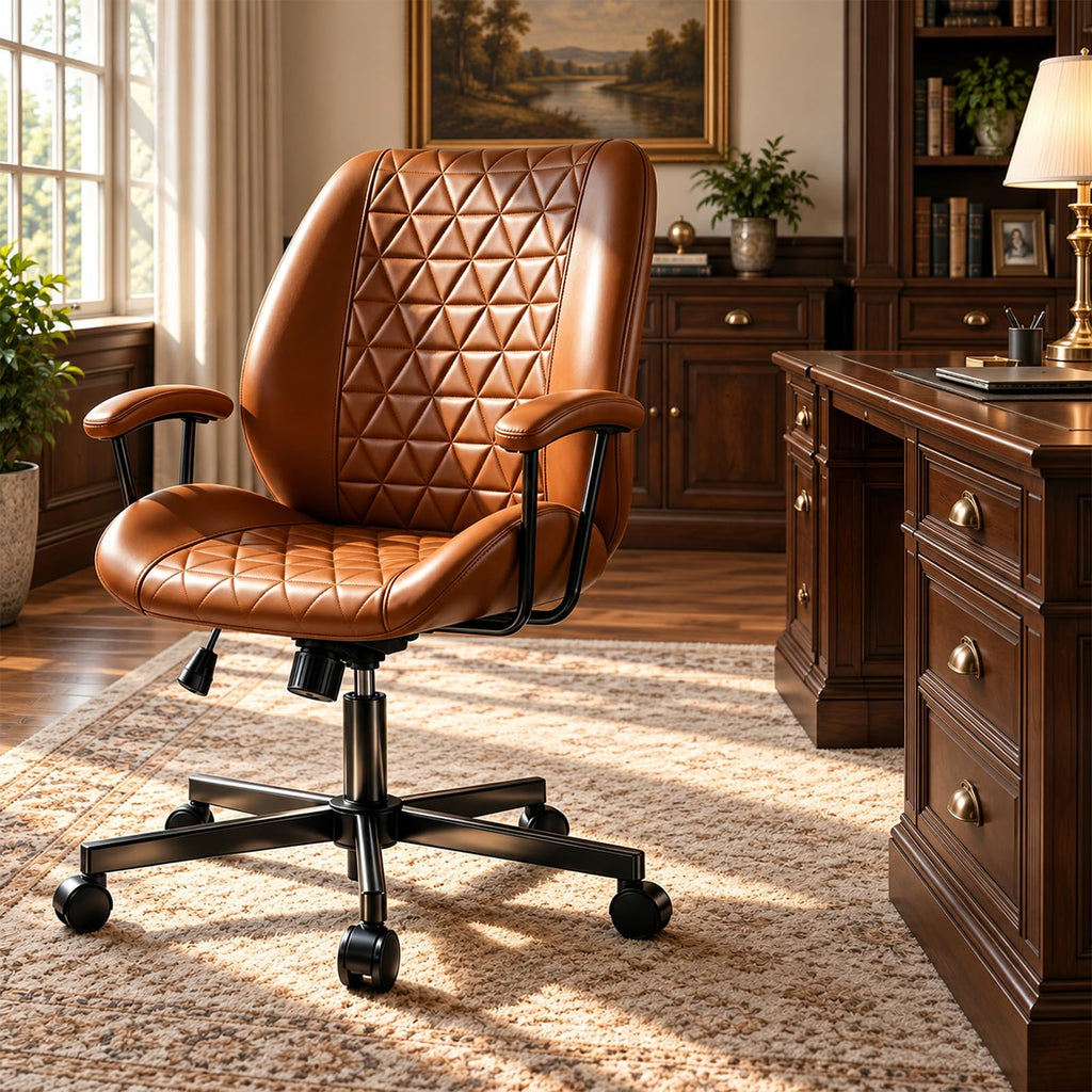 Brown PU Leather Office Chair with Lumbar Support G366