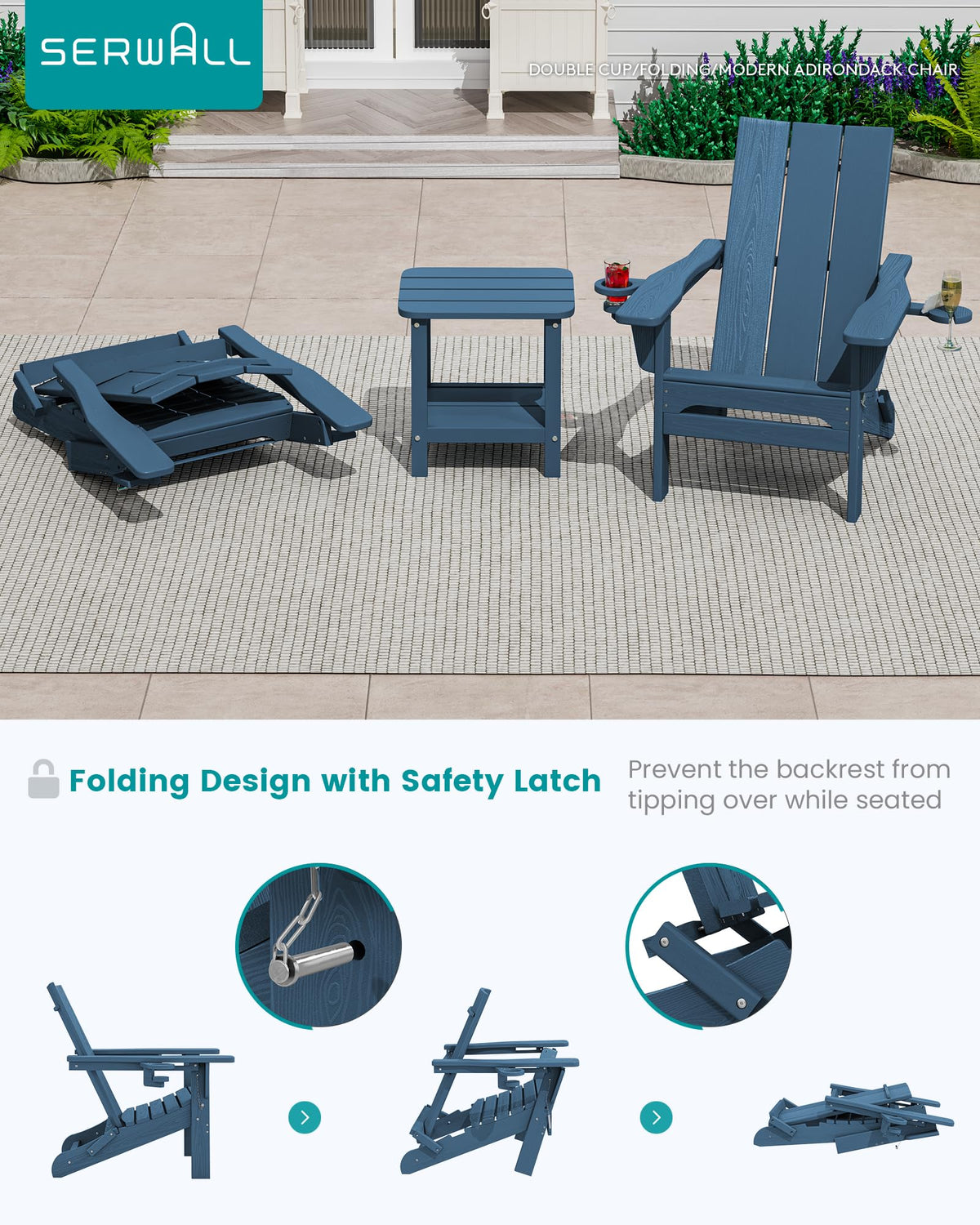 Blue Folding Adirondack Chairs Set of 6 U852172