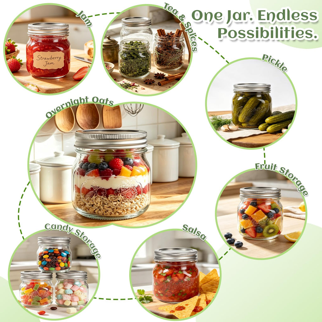 16 oz 12 Pack Wide Mouth Mason Jars with Lids V92649