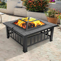 32 Inch Square Metal Wood Burning Fire Pit with Mesh Lid and Poker E3858