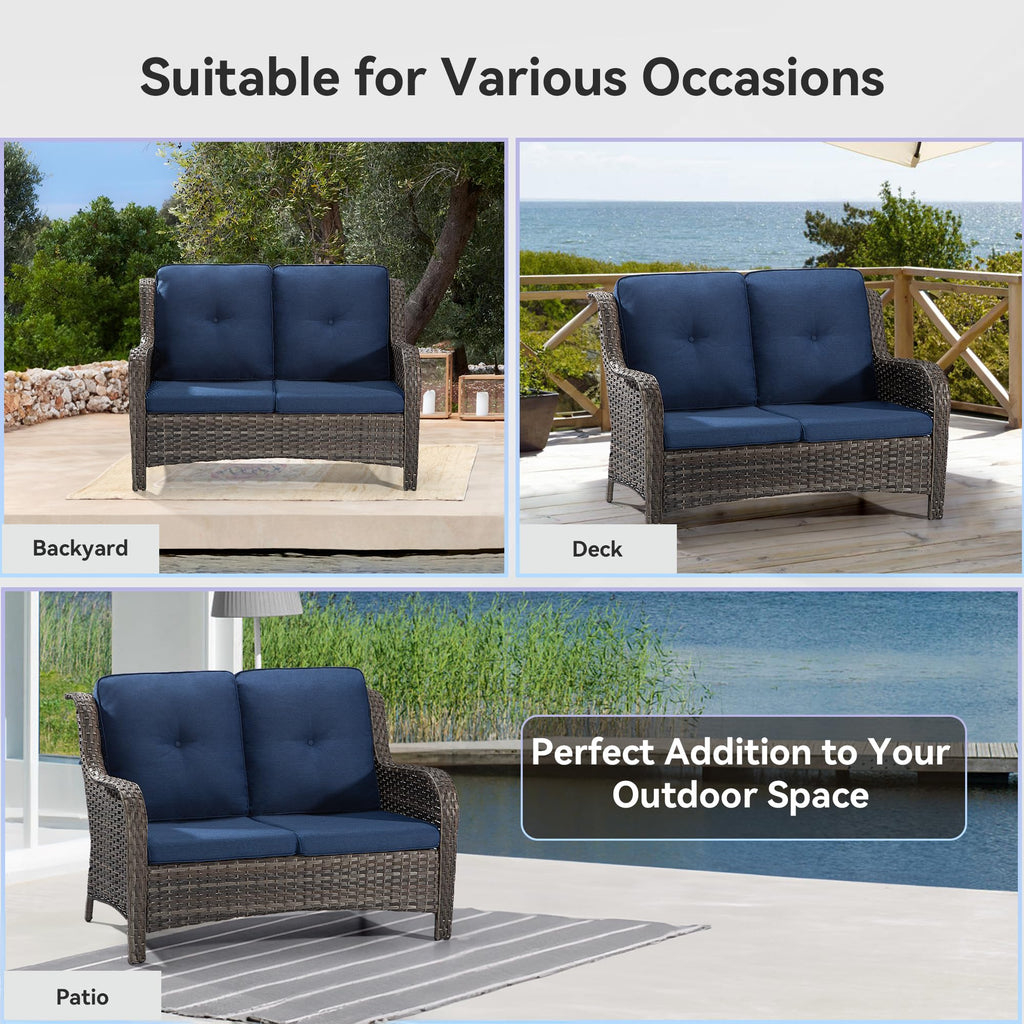 2-Seater Wicker Loveseat Sofa with Olefin Cushions Y622