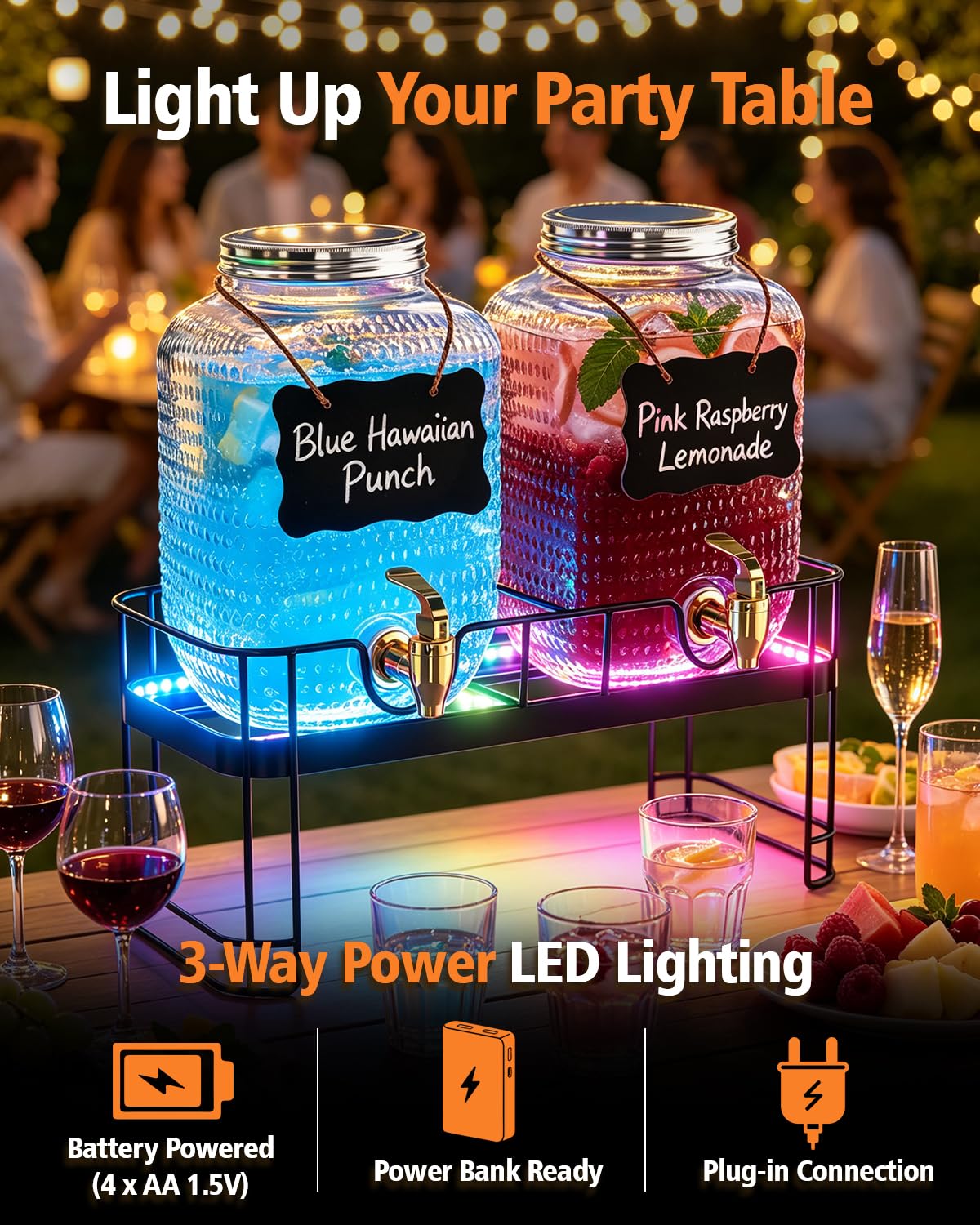 2 Pack 1 Gallon Glass Drink Dispensers with Stand Y521069