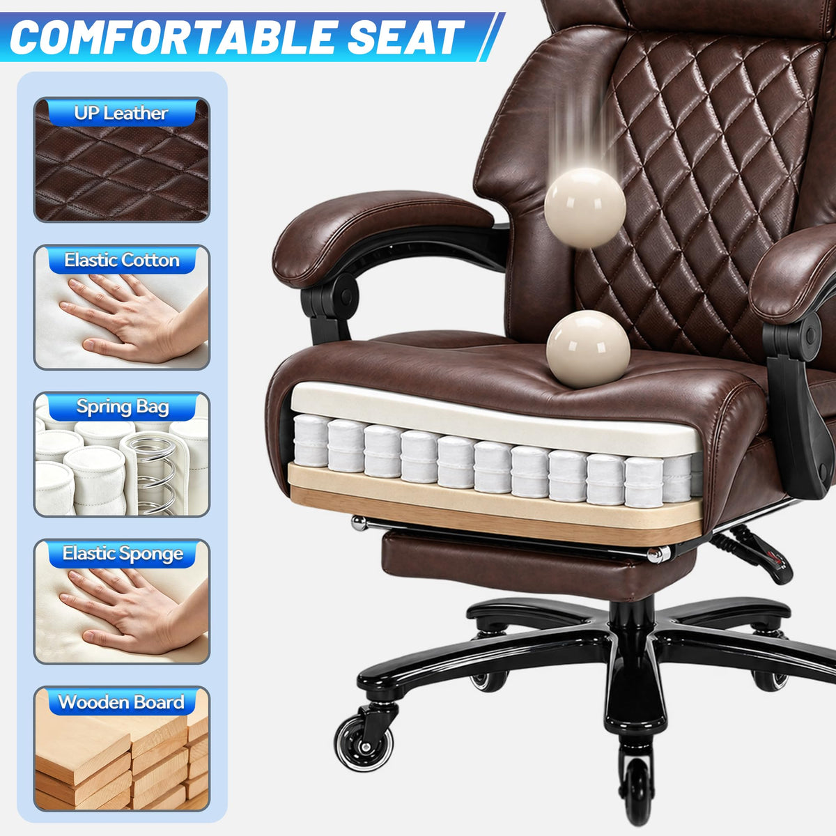Brown Heavy Duty Reclining Executive Office Chair with Footrest H872686