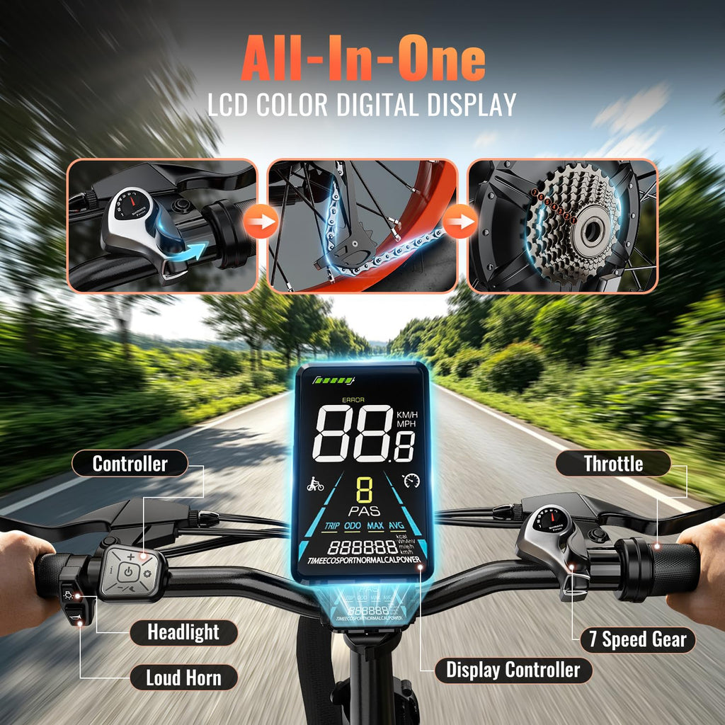 Foldable Electric Bike 1500W 52V 20AH 20" Fat Tire Full Suspension E139482