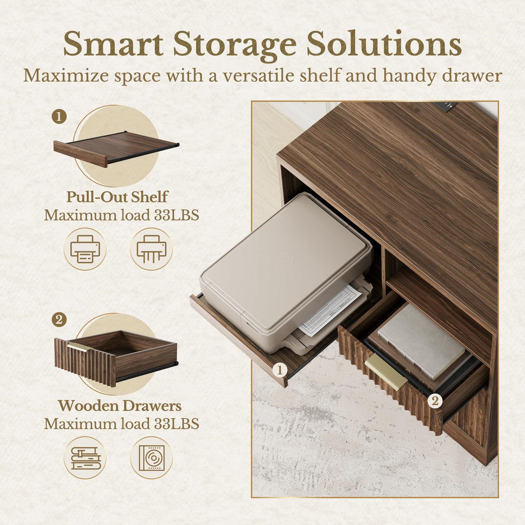 Black 3 Drawer Wood File Cabinet with Charging Station H220