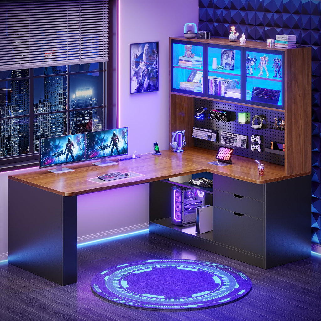 L Shaped Computer Desk with Drawer and Bookshelf L156