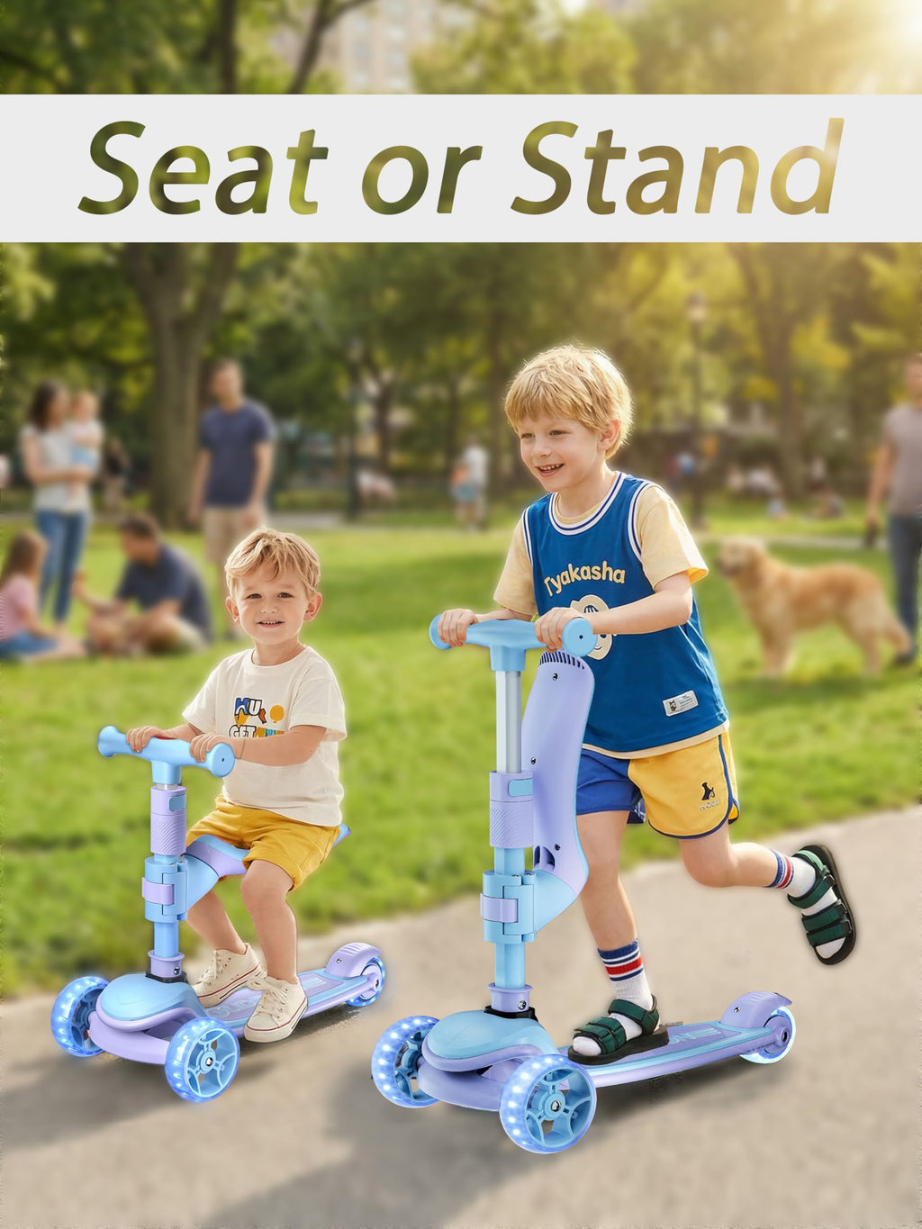 2-in-1 Folding Kick Scooter with Removable Seat and 3 PU Light-Up Wheels T1174