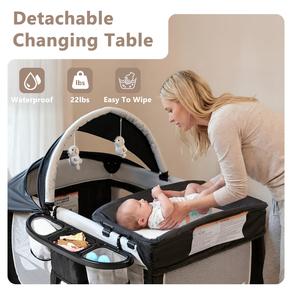 4 in 1 Portable Pack and Play Bassinet, Black X4608