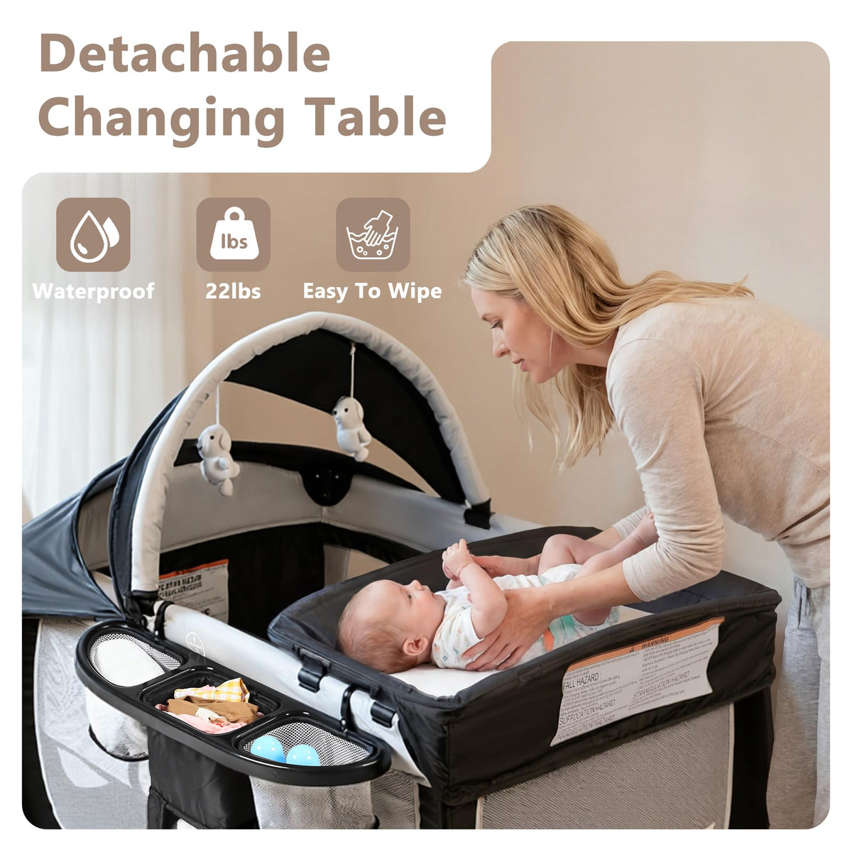 4 in 1 Portable Pack and Play Bassinet, Black X4608