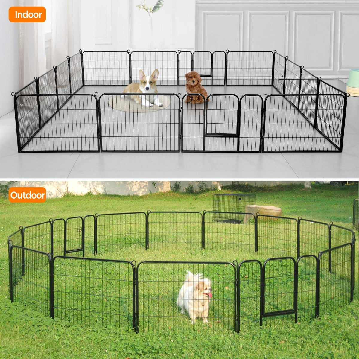 24" H 16-Panel Extra Wide Dog Playpen with Door S6754