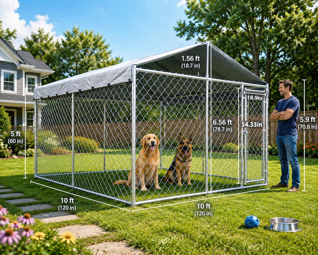 10x10ft Extra Large Heavy-Duty Chain-Link Dog Kennel with Roof C633914