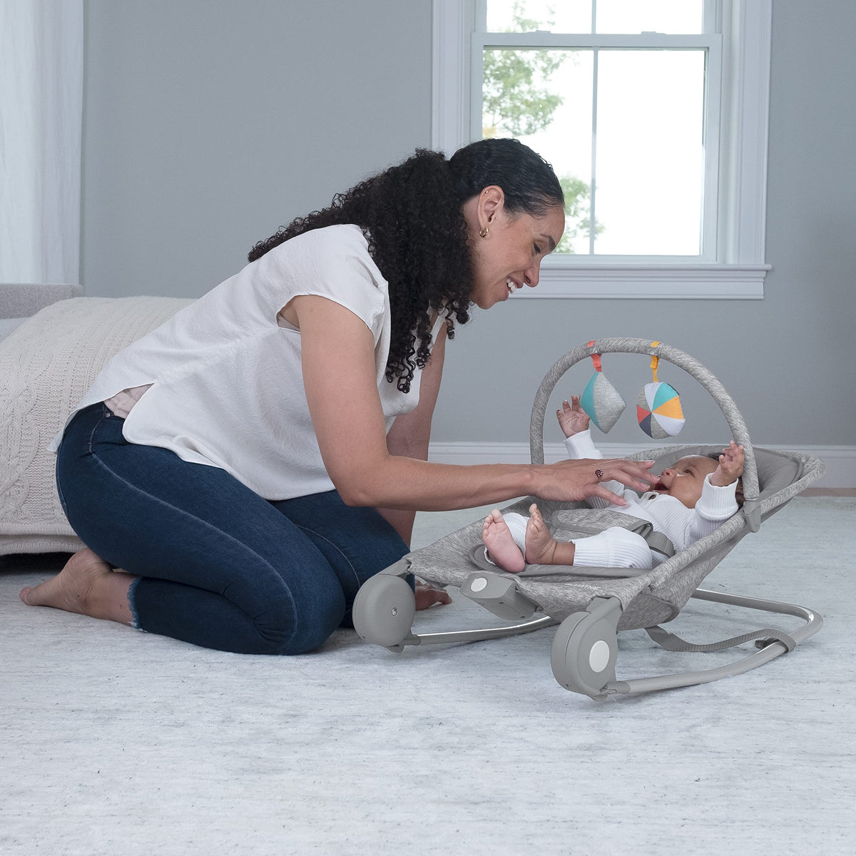 2-in-1 Light Gray Tweed Bouncer & Rocker F31162