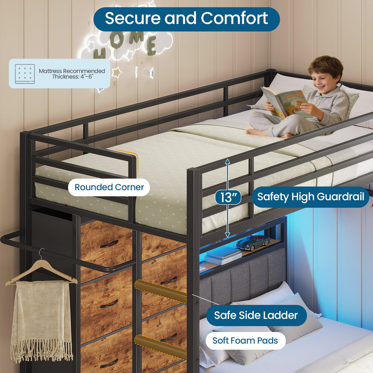 Twin Over Twin Bunk Bed with 8 Drawers and Storage Headboard O879
