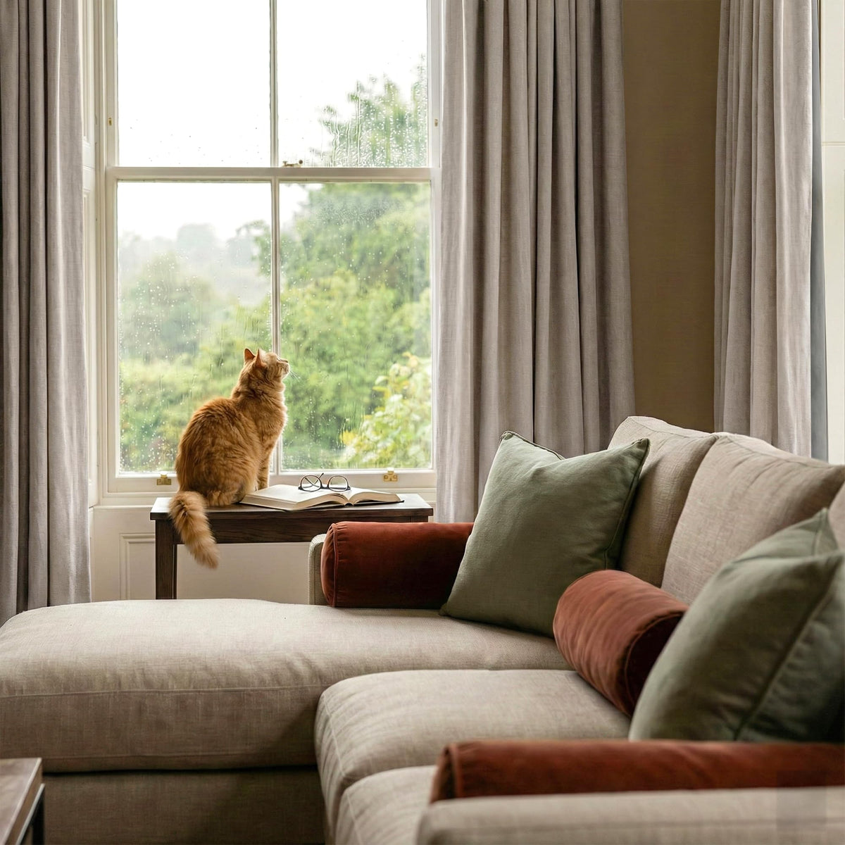 Natural Beige 100% Blackout Linen Curtains 96 Inch G36677