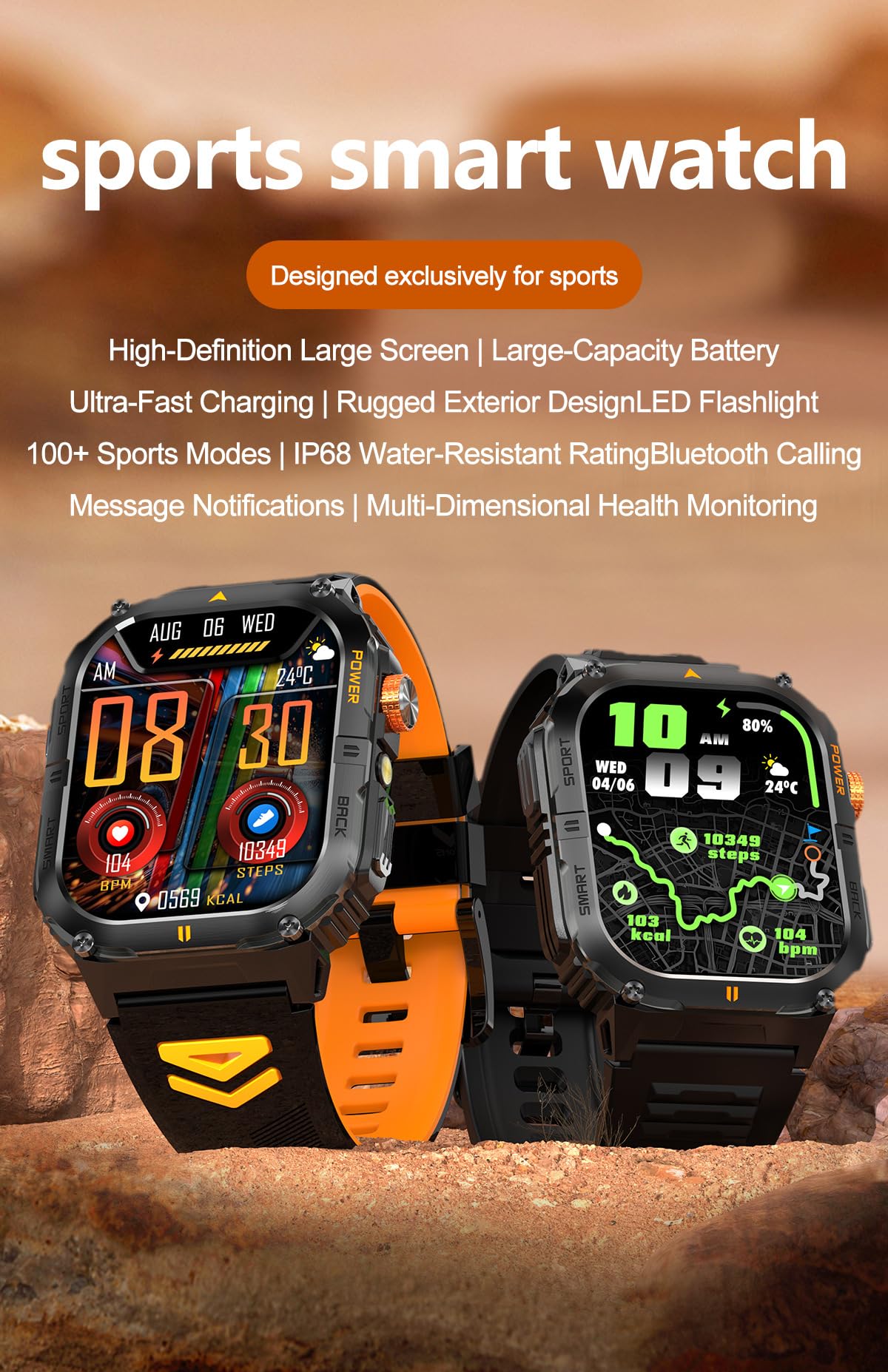 Military Smart Watch with Bluetooth Calling, Heart Rate Monitor, Sleep Tracking, Camouflage Green Q78350