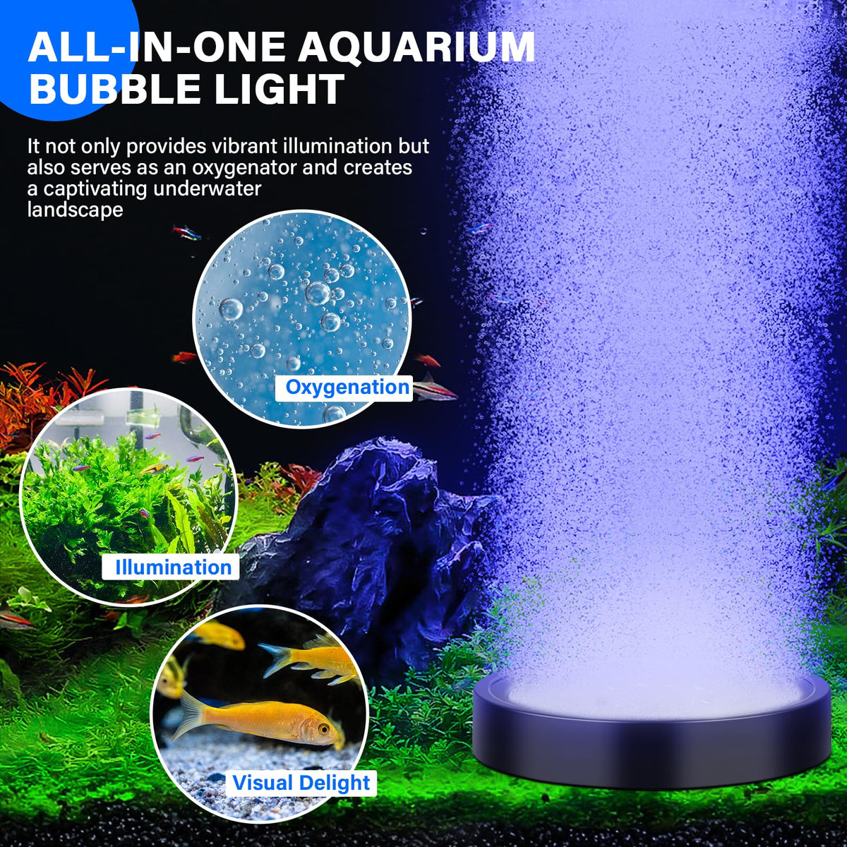 Aquarium Air Bubble Light and Magnetic Glass Clean Brush V75640