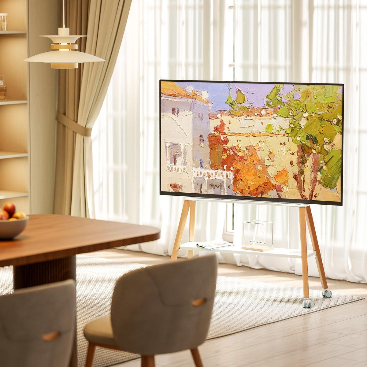 White Rolling Easel TV Stand Z5529