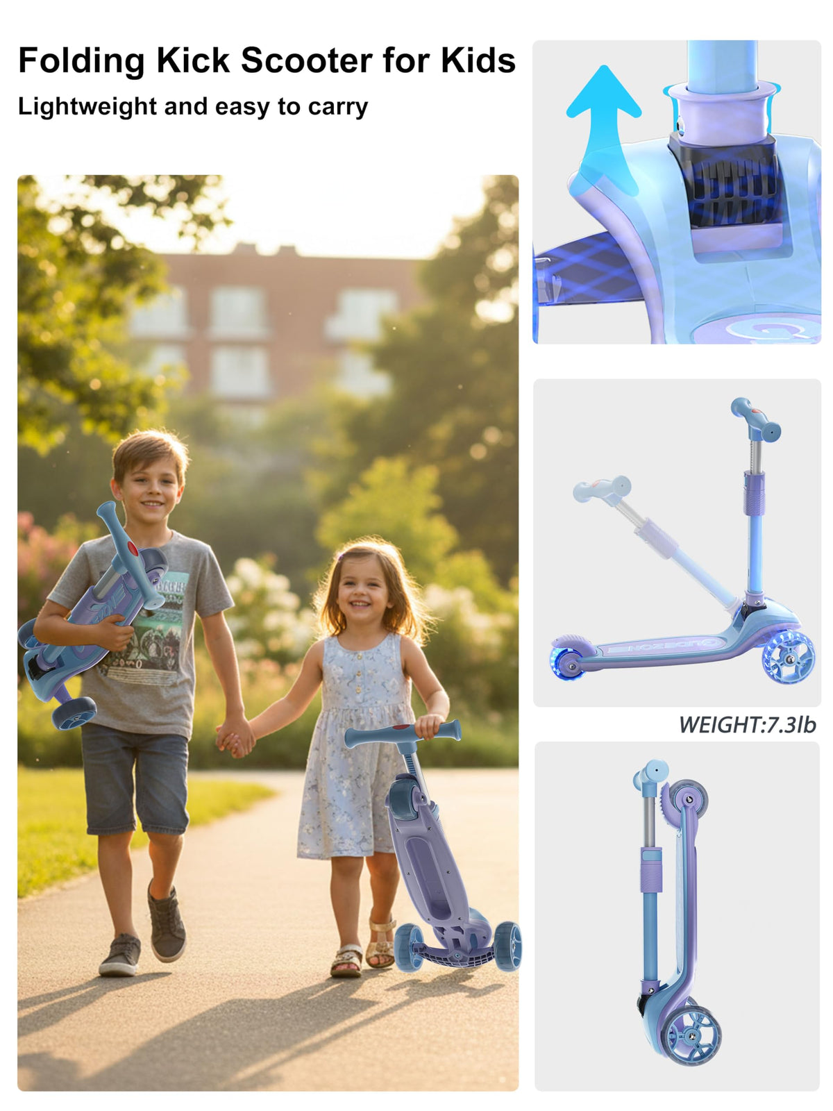 2-in-1 Folding Kick Scooter with Removable Seat and 3 PU Light-Up Wheels T1174