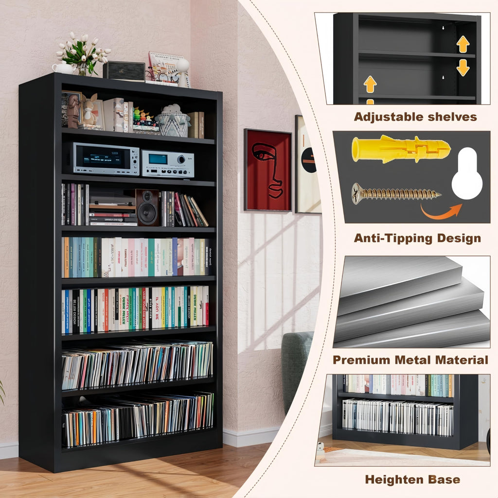 55" Metal Media Storage Cabinet with 6 Adjustable Shelves Q9015