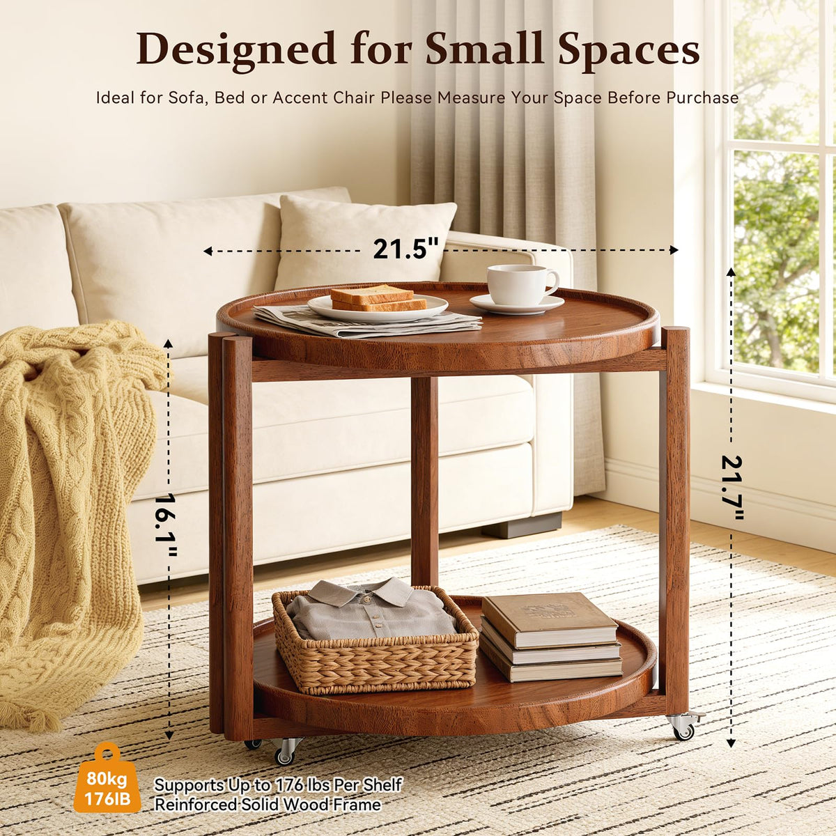 Rolling Side Table with Wheels B176