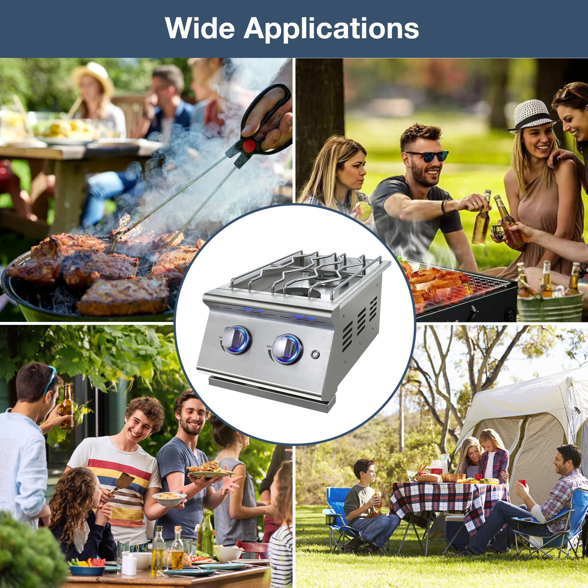 Double Grilling Side Burners 304 Stainless Steel 2 * 15,000BTU X6051