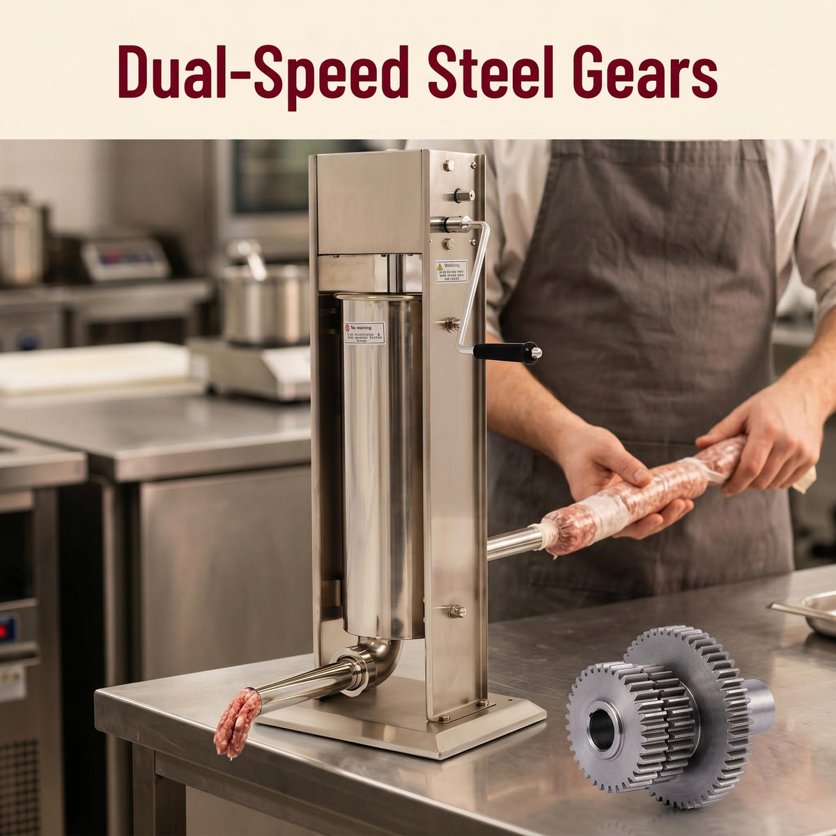 Stainless Steel Dual Speed 15lb Sausage Stuffer with 4 Nozzles F937713