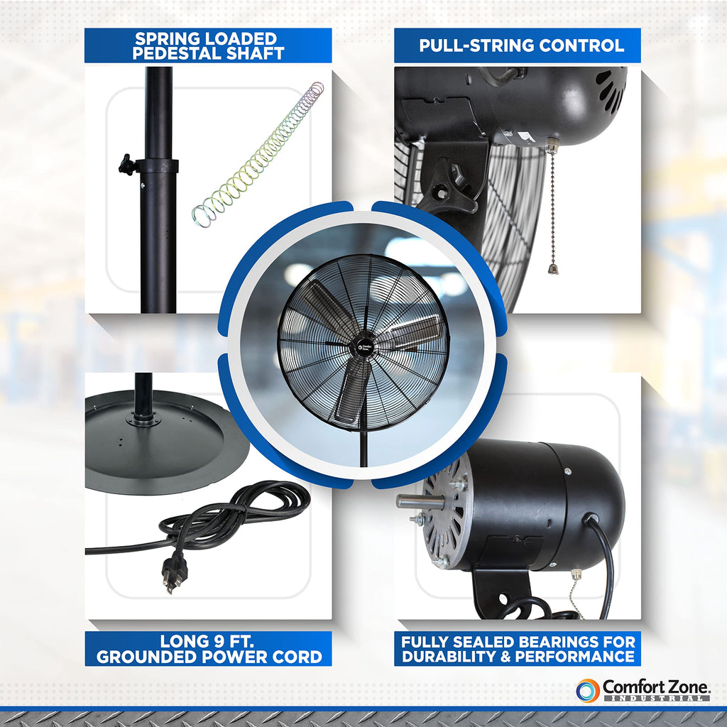 Industrial Pedestal Fan, 30 inch, 3 Speed, Adjustable Height, Metal O912144