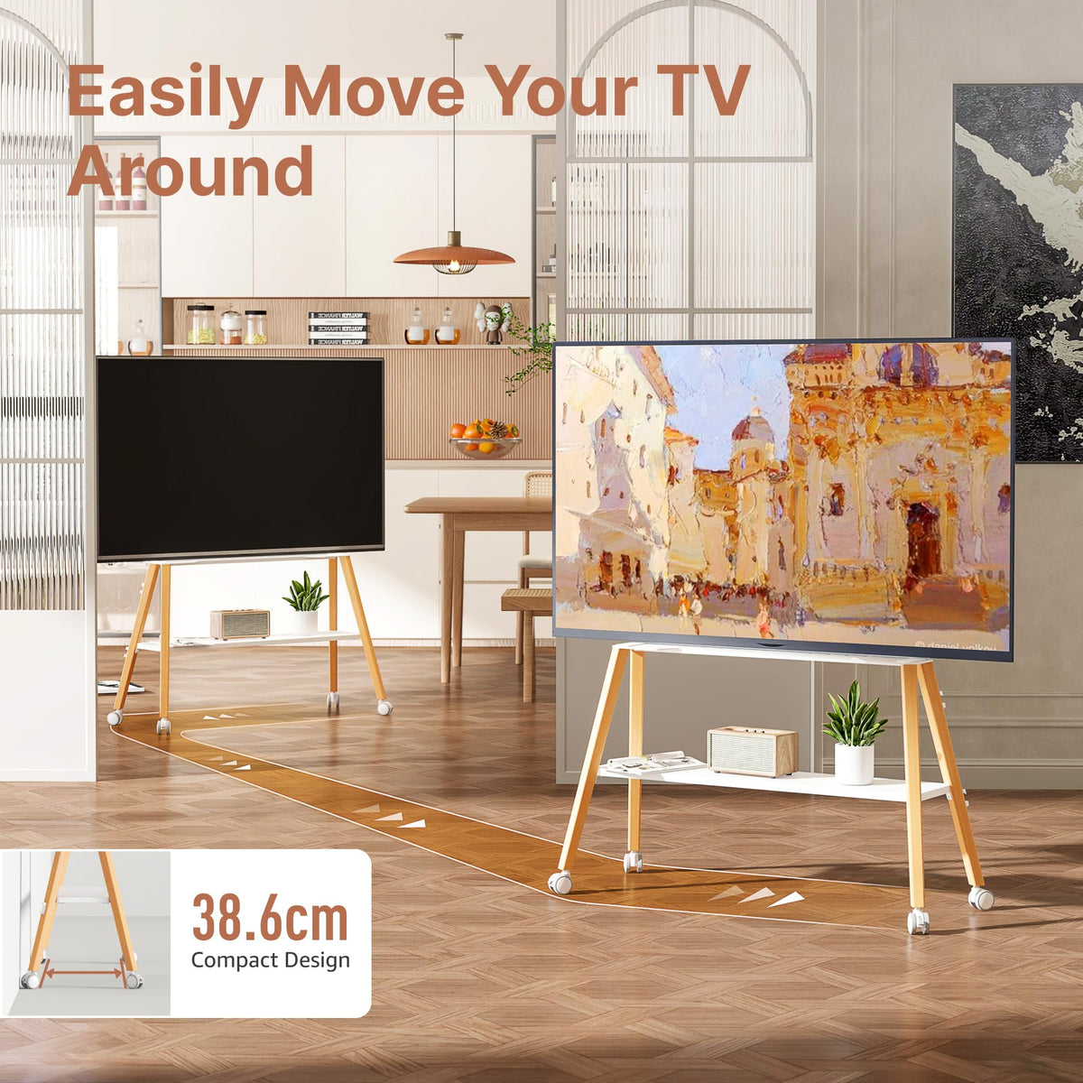 White Rolling Easel TV Stand Z5529