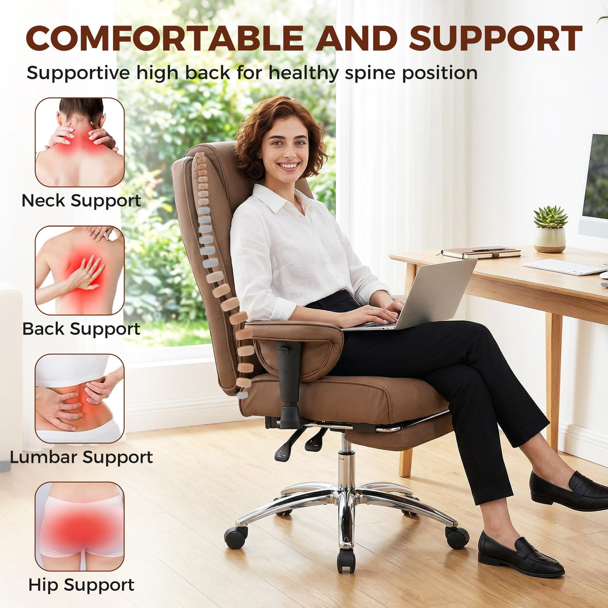 Brown Ergonomic Reclining Office Chair with Footrest P36989