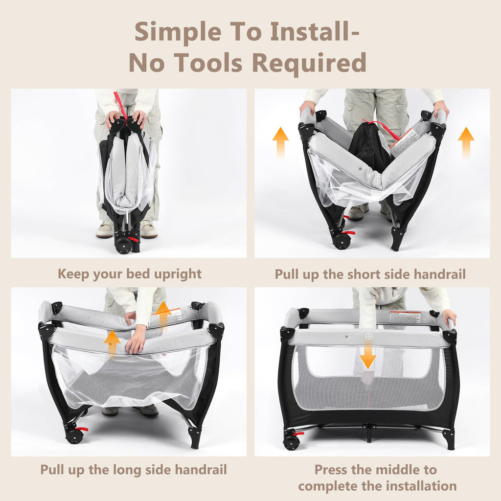 4 in 1 Portable Pack and Play Bassinet, Black X4608