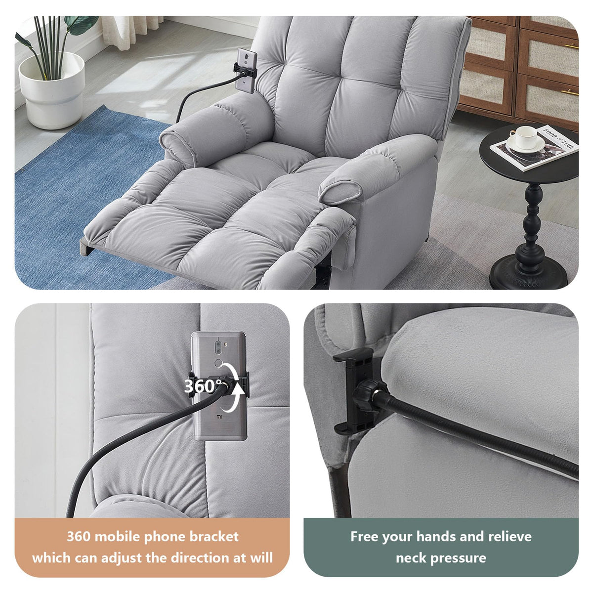 Gray Velvet Recliner Chair L776924