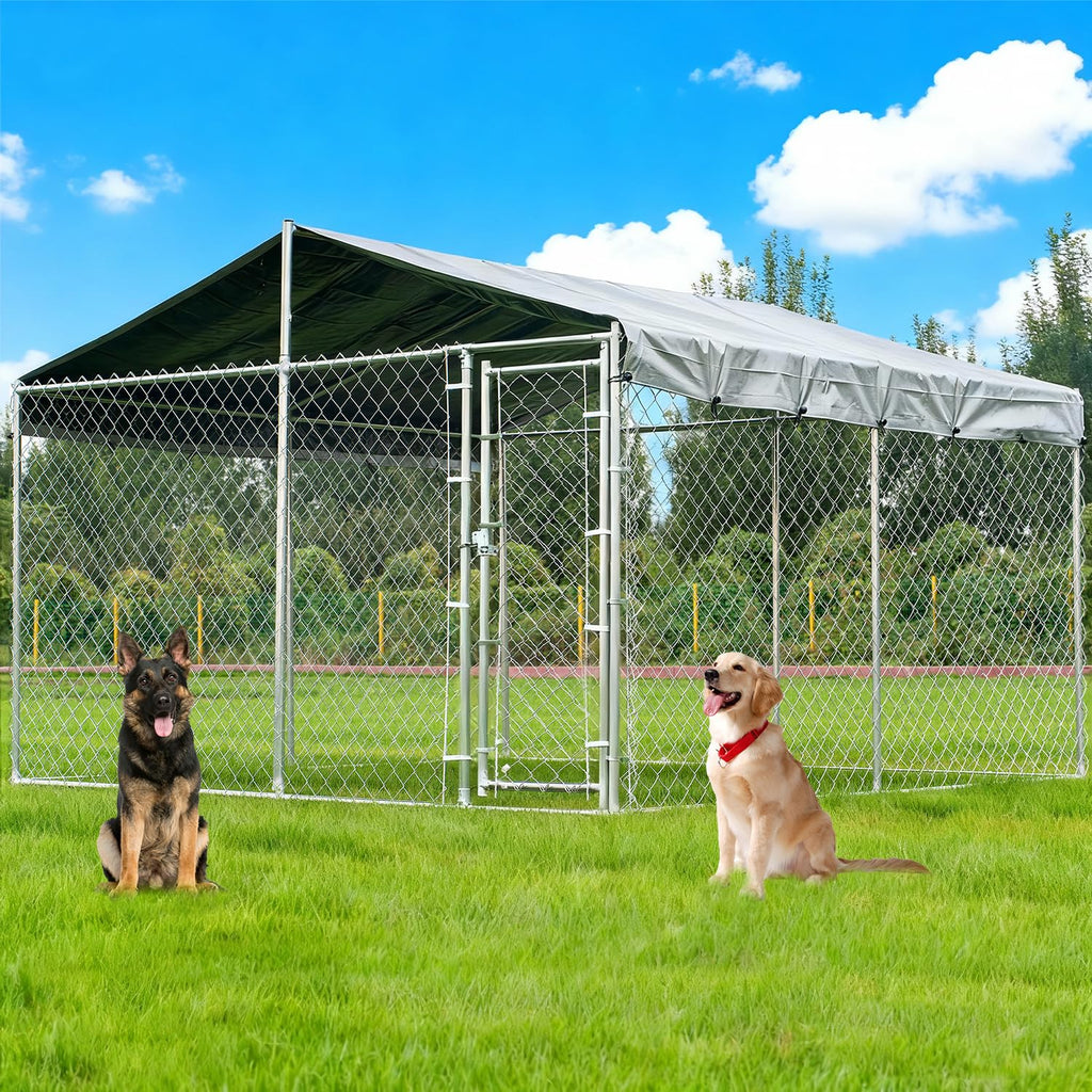 10x10ft Extra Large Heavy-Duty Chain-Link Dog Kennel with Roof C633914