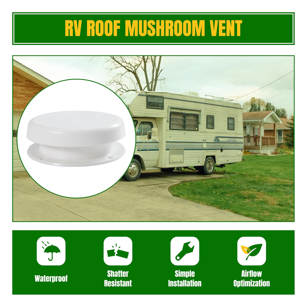 White RV Roof Mushroom Vent with Water Cover Guard Cap V782