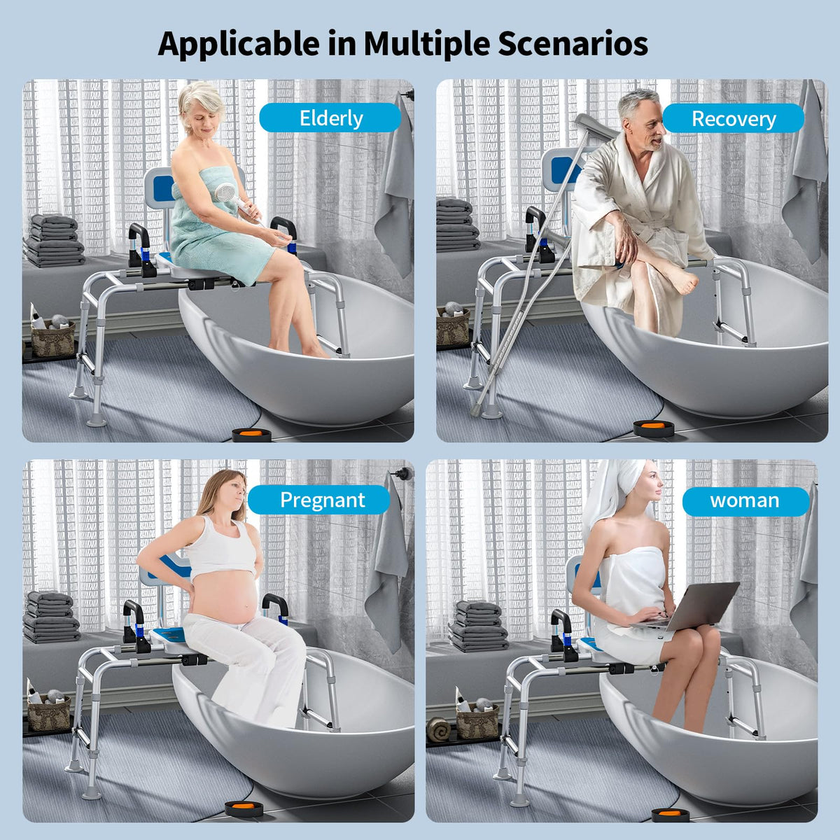 Sliding Shower Chair with Arms and Back, 500lbs Non Slip Aluminum Adjustable Height E67358