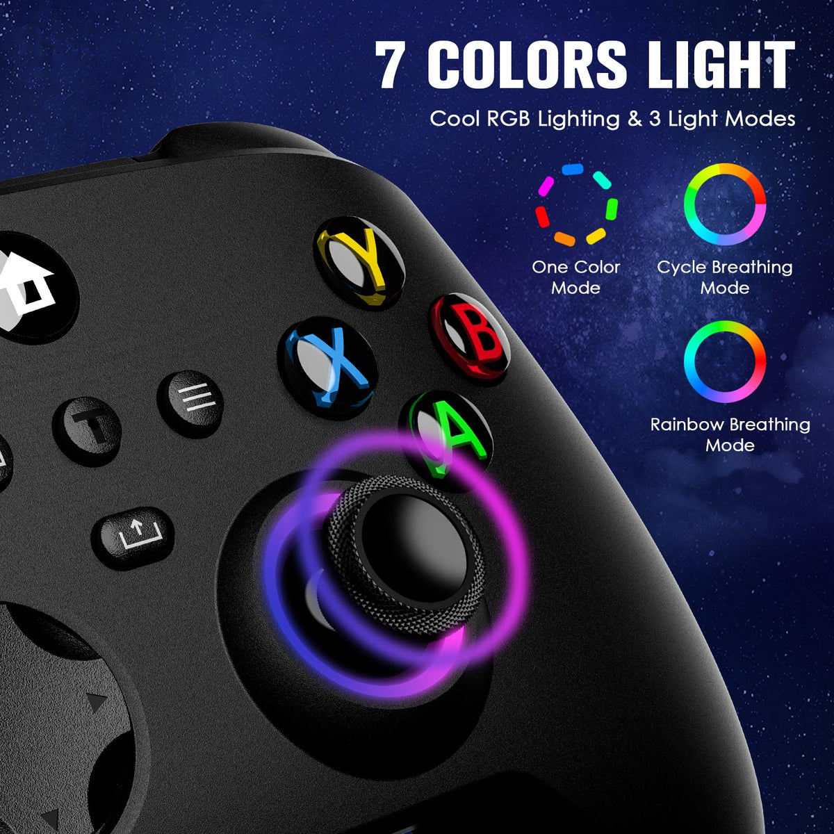 Wireless Controller with Hall Effect Joysticks, RGB Light, Dual Vibration, TURBO F1183